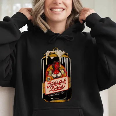 Treaty Oak Revival Hoodie Vintage Western Beer Can Design, Country Music Concert Merchandise Menswear Tops Casual