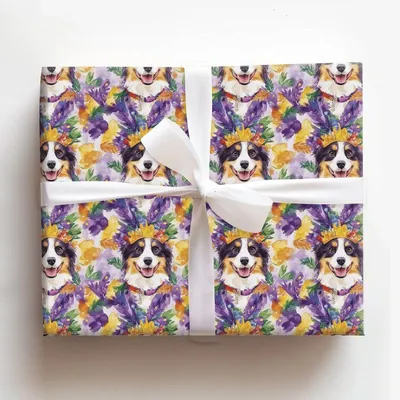 Mardi Gras Australian Shepherd - Gift Wrap for Christmas, Holidays Wrapping Paper, Christmas Wrapping Paper