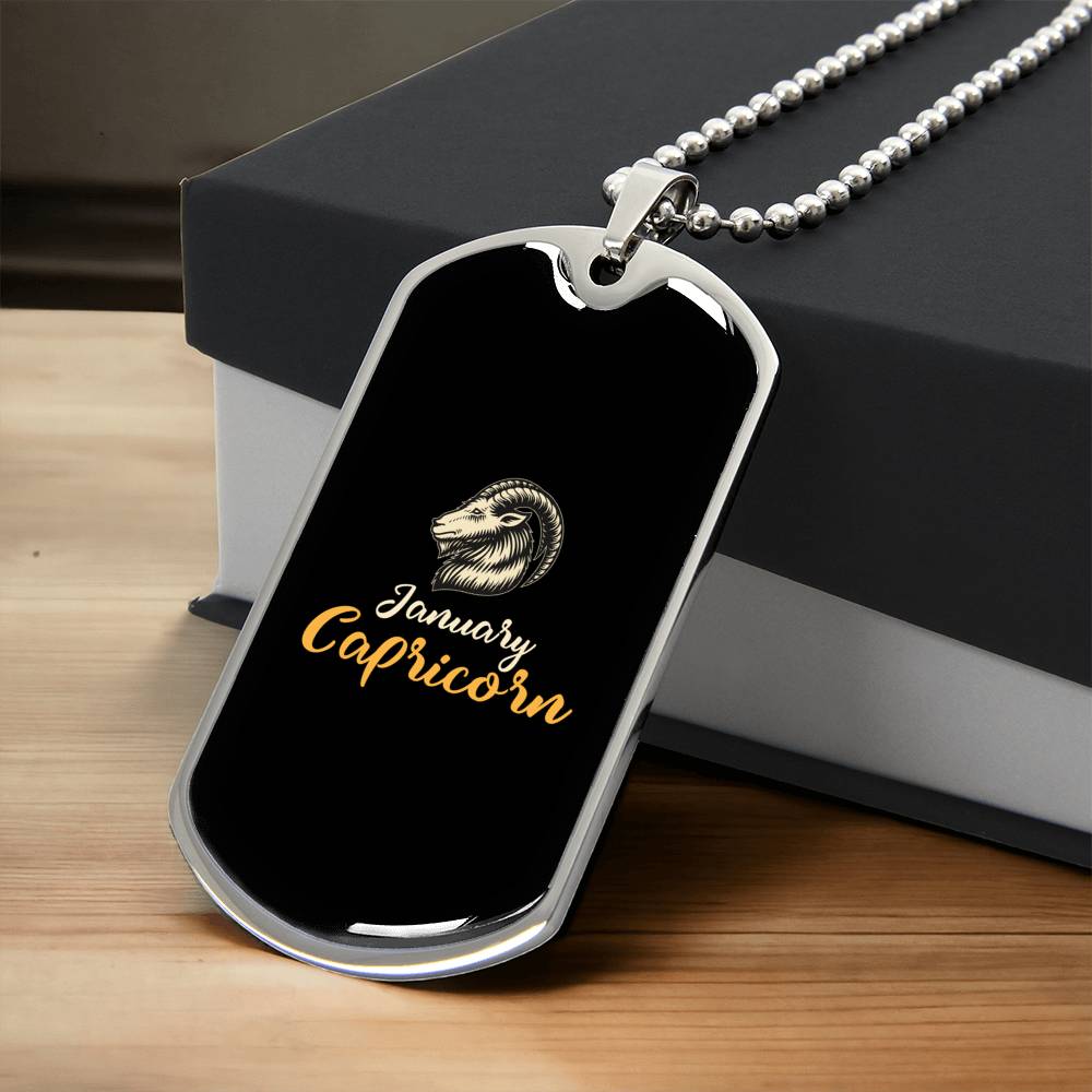 January Capricorn Dog Tag - Army Tag Necklace, Dog Tag