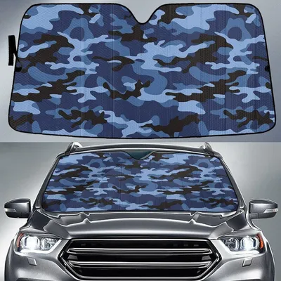 Military Leaf Dark Blue Camo Pattern Printed Car Sun Shades Cover Auto Windshield PrintSyde