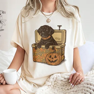 Black Lab Dog Camo Hunting Halloween T-Shirt, Camo T-Shirt, Pumpkin Face T-Shirt, Hunting T-Shirt, Outdoor T-Shirt, Halloween Gifts