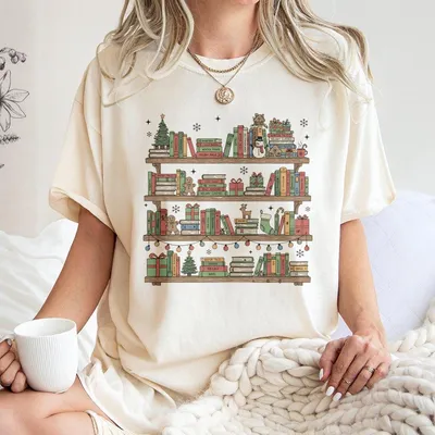 Christmas Book Shelve T-Shirt,Reading Teacher T-Shirt,Book Lover Christmas Gift,Vintage Xmas Librarian Reading