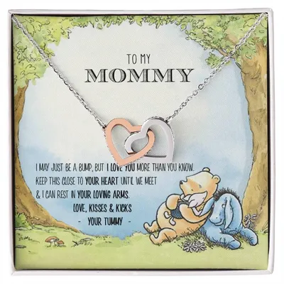 New Mommy Necklace New Mom Gift Mom To Be Winnie The Pooh Baby Shower Gift First Time Mom Pregnancy Gift New Mommy Gift Idea Interlocking Hearts Necklace