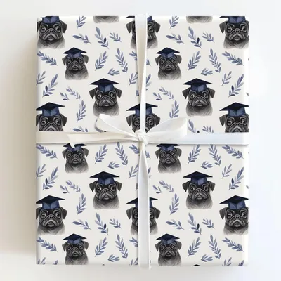Black Pug Graduate - Gift Wrap for Christmas, Holidays Wrapping Paper, Christmas Wrapping Paper
