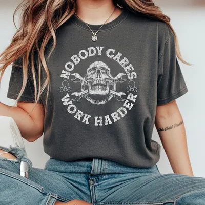 Nobody Cares Work Harder Skull Print Gym T-Shirt Men S Motorcycle Streetwear Menswear Graphic T-Shirt Gift For Women For Men