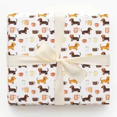 Coffee Day with the Dachshund - Gift Wrap for Christmas, Holidays Wrapping Paper, Christmas Wrapping Paper