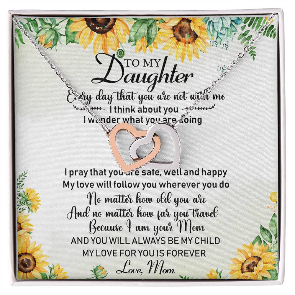To My Daughter Sunflower Interlocking Hearts Necklace Birthday Message Card