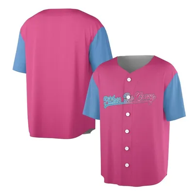 Pitches Be Crazy Baseball Jersey, Pink & Blue Pinstripe, Funny Softball Baseball Jersey, Women'S Full Button, Number 16, Game Day Apparel