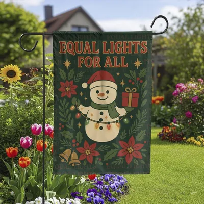 Equal Lights For All Vertical Garden Flag, Holiday Snowman Decor, Christmas Poinsettia Yard Banner, Inclusive Winter Quote Gift Vertical Garden Flag