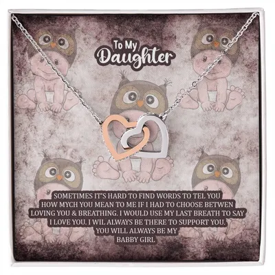 To My Daughter Sometimes It'S Heard To Find Words Interlocking Hearts Necklace
