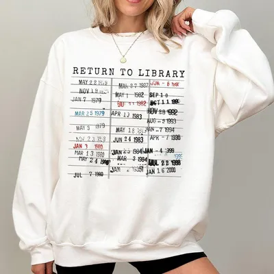 Return To Library Sweatshirt Library Card Book Due Date Sweatshirt Bookish Gift For Her Him Reader