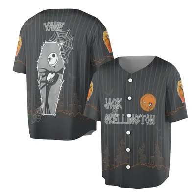 Baseball Jersey, Jack Skellington Coffin Graphic Baseball Jersey, Nightmare Before Christmas Halloween Movie