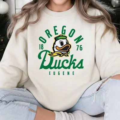 Oregon Ducks Sweatshirt Ash Sweatshirt 1876 Eugene College Football Game Day Vintage Duck Mascot Graphic