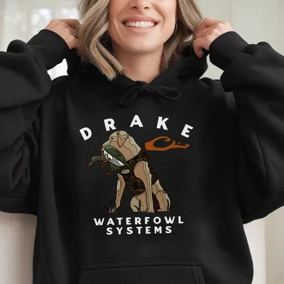 Drake Waterfowl Hoodie, Unisex Hunting Retriever Duck Graphic , Camo Dog Design, Streetwear Casual Menswear Tops