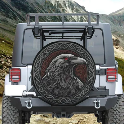 Norse Raven Warrior Spare Tire Cover Celtic Knot Viking Mythology Design Spare Tire Cover