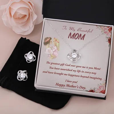 Mother's Day Gift Necklace and Earring Set, To Mom from Daughter Gift, Mother Daughter Gift , Happy Mother's Day message Card Necklace