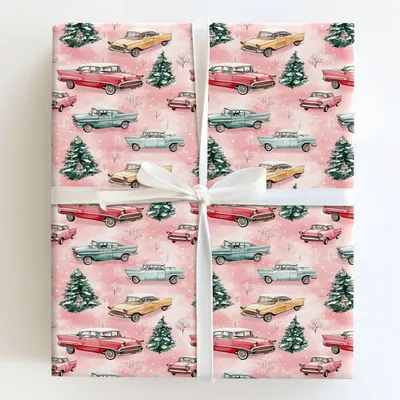 Pink Motors - Gift Wrap for Christmas, Holidays Wrapping Paper, Christmas Wrapping Paper