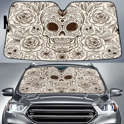Hand Drawn Dia De Muertos Printed Car Sun Shades Cover Auto Windshield PrintSyde