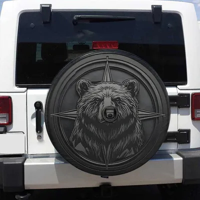 Spare Tire Cover Black Grizzly Bear, Gift For Off-Road Lover Animal America Spare Tire Cover