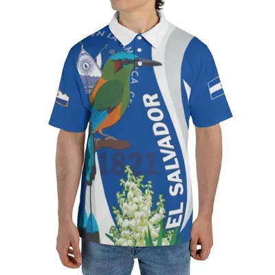 El Salvador Flag Polo Polo Shirt, Torogoz Bird, Central America Heritage Gift, Blue
