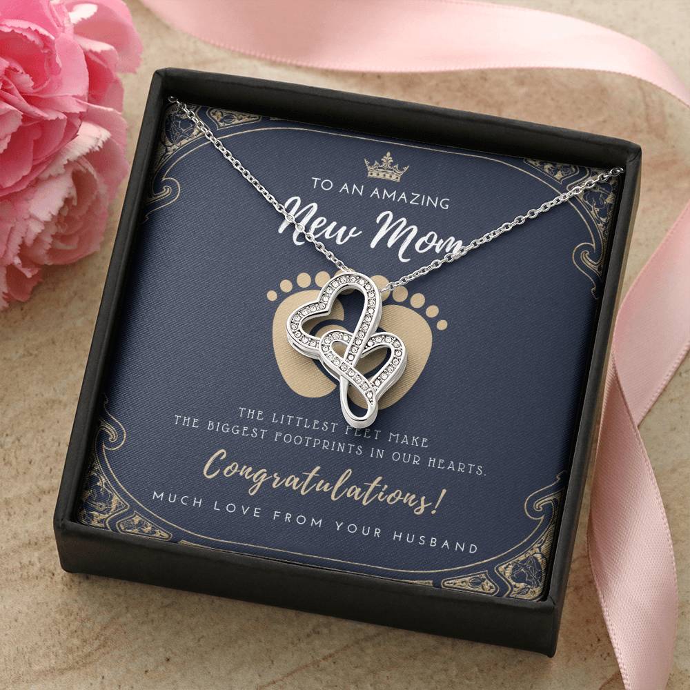 Gift For Pregnant Wife Mom To Be Gift New Mommy Necklace To Mommy To Be New Mom Jewelry B Double Hearts Necklace
