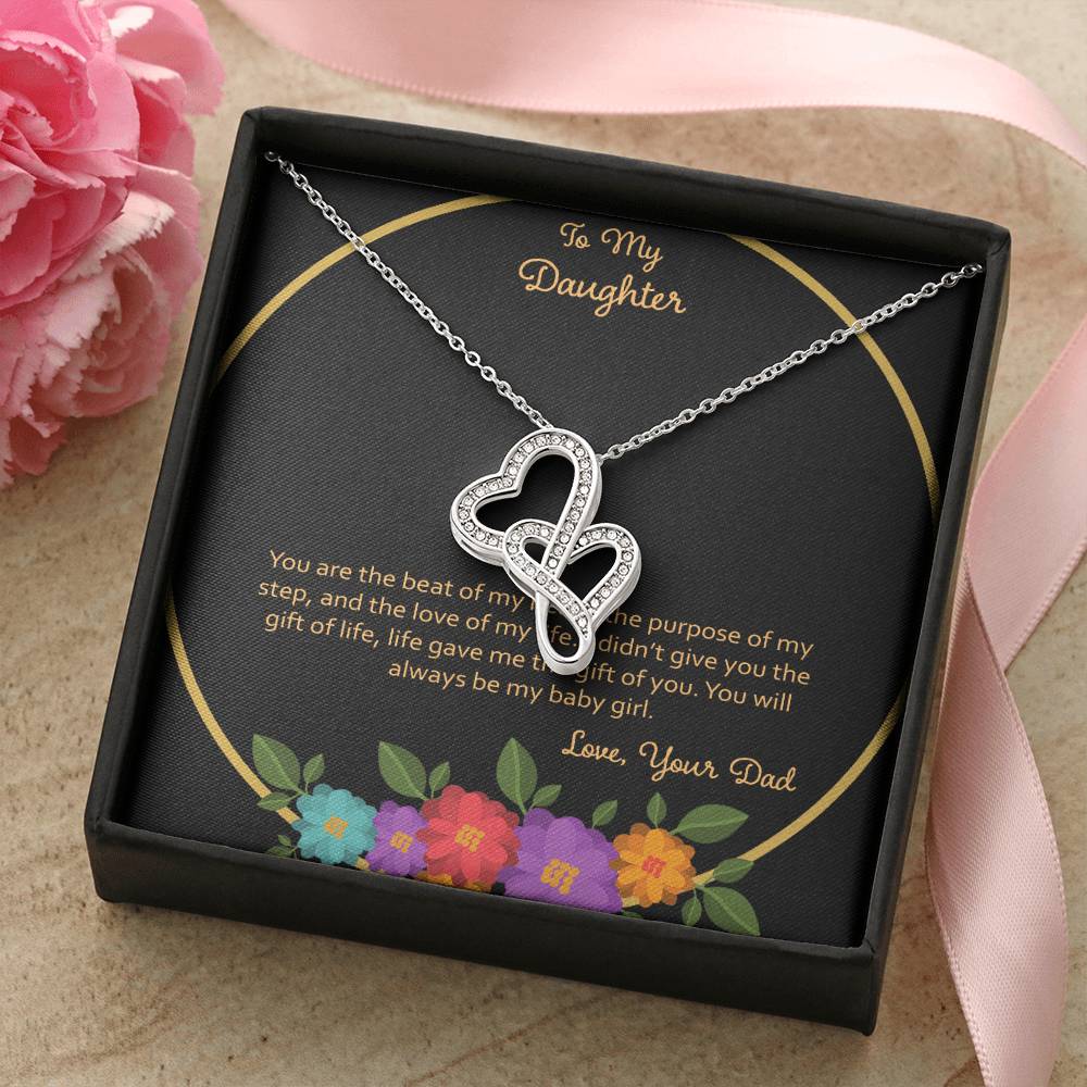 To My Daughter You Are The Beat Of My Heart - Love Dad Double Hearts Necklace