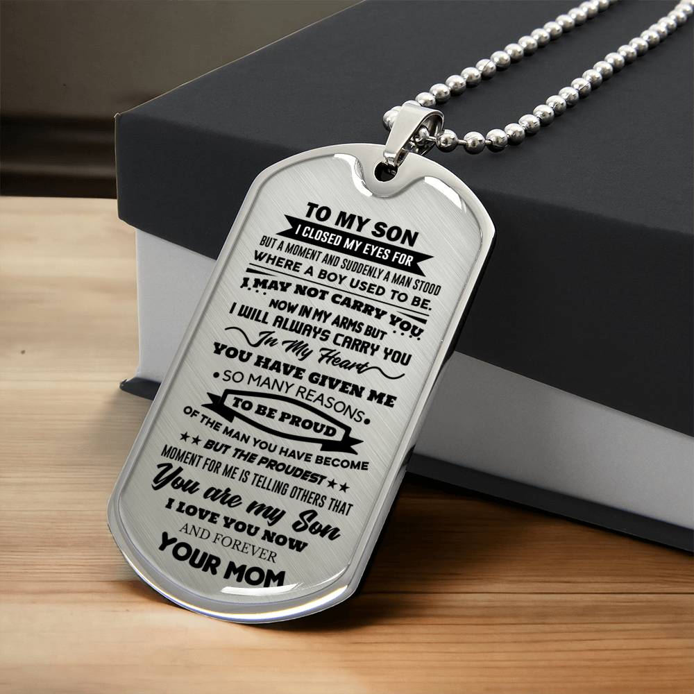 To My Son I Will Always Carry You In My Heart Dog Tag Necklace - Army Tag Necklace, Dog Tag