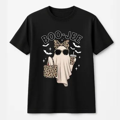 Boo Jee Ghost T-Shirt, Cute Leopard Print Halloween Graphic T-Shirt, Boujee Spooky Vibes