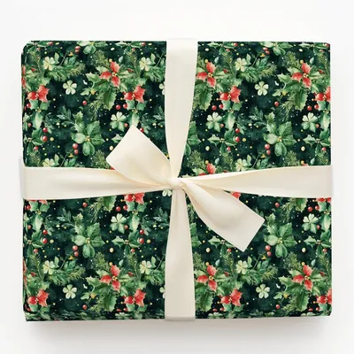 Lucky Holly - Gift Wrap for Christmas, Holidays Wrapping Paper, Christmas Wrapping Paper