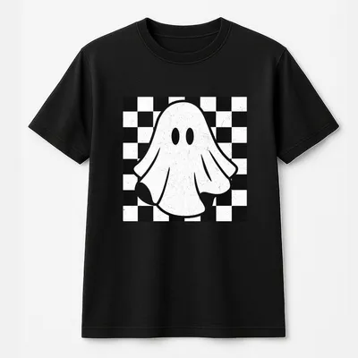 Checkered Ghost T-Shirt, Ghost Checkered T-Shirt, Cute Ghost T-Shirt, Cute Halloween Preppy Halloween T-Shirt For Woman