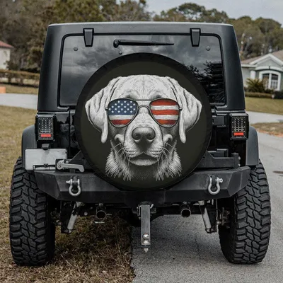 Patriotic Dog Spare Tire Cover - Us Flag Sunglasses, Pet Lover Animal Art Spare Tire Cover