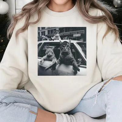 Funny Cat Gang Vinage Sweatshirt Cat Sweatshirt,Funny Graphic Sweatshirt,Meme Sweatshirt,Graphic Sweatshirt Gift For Men Women,Menswear Summer Sweatshirt