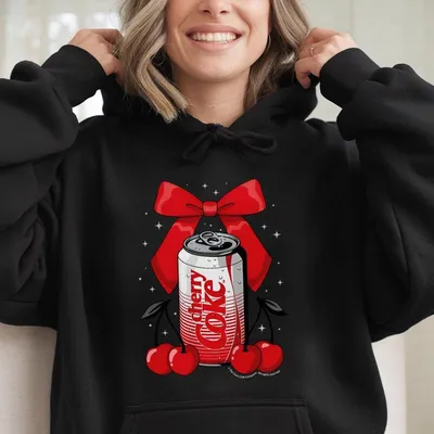 Cherry Coke Hoodie, 'Cherry Coke Can With Red Bow' Graphic, Sweet & Fun For Soda Lovers