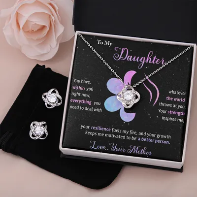 To My DAUGHTER  Love Knot Earring & Necklace Set
