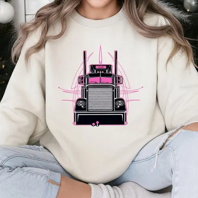 Peterbilt Pink Semi Truck Sweatshirt, Vintage Orange Linework Semi Graphic Sweatshirt, Unisex Highway Hauler Outfit For Truck Fans, Gift For Men