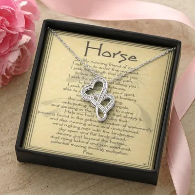 Horse Lover Meaning Card Two Hearts Necklace For Horse Lovers Unity With Horses Double Hearts Necklace