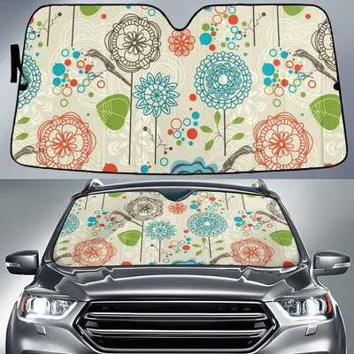 Beautiful Flower Artistic Style Hand Drawing Pencil Line Car Sun Shades Cover Auto Windshield PrintSyde