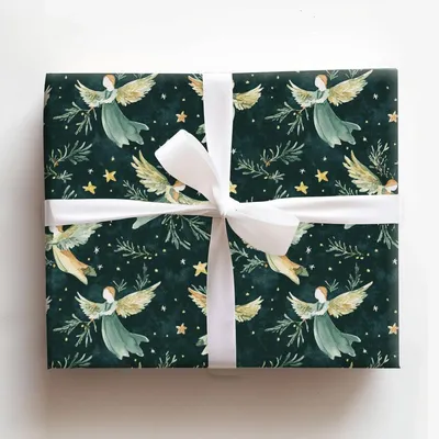 On Angels Wings - Gift Wrap for Christmas, Holidays Wrapping Paper, Christmas Wrapping Paper