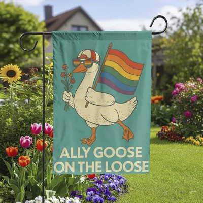 Vertical Garden Flag Ally Goose Rainbow Flag Pride Month Cute Animal Double-Sided Decor Vertical Garden Flag