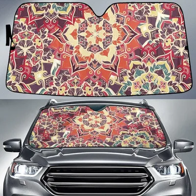 Chromaric Flower Paisley Pattern Red Tone Car Sun Shades Cover Auto Windshield PrintSyde