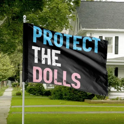 Horizontal House Flag, Transgender Rights Protect The Dolls Blue Pink White Flag Horizontal House Flag