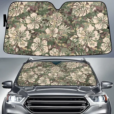 White Chinese Hibiscus Flower Under Camo Camoflag Pattern Car Sun Shades Cover Auto Windshield PrintSyde