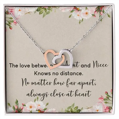 Aunt And Niece Interlocking Hearts Necklace Message Card