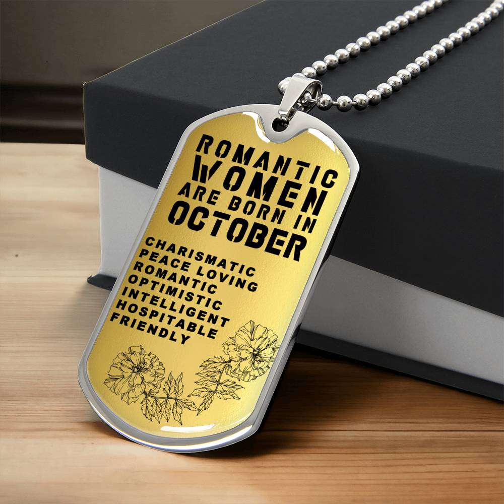 Romantic Women Are Born In October Luxury Necklace With Dog Tag Gold - Army Tag Necklace, Dog Tag