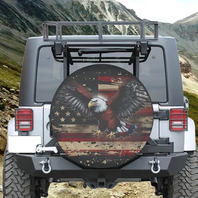 Lotus Print Handmade Us Flag Eagle Spare Tire Cover With Backup Camera Hole 6 Sizes Spare Tire Cover