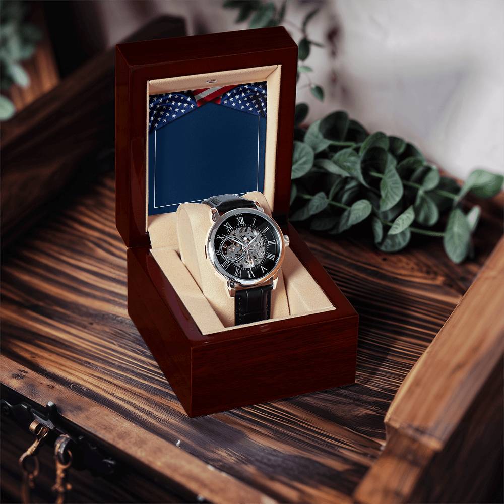 Independence Day Background Gift For Vetaran Dad Openwork Watch