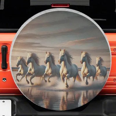 Albino Horses Running Spare Tire Cover White Horse Galloping Truck Car Wheel Art Spare Tire Cover