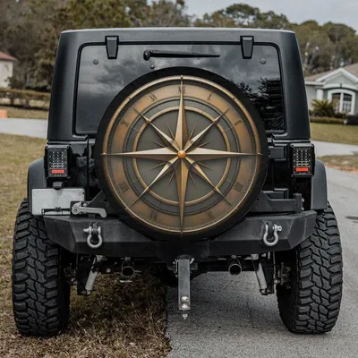 Black Bronze Compass Spare Tire Cover, Classic Metal Stone Design Wheel Cover, Adventure Travel Gift For Campers And Off-Road Lovers Spare Tire Cover