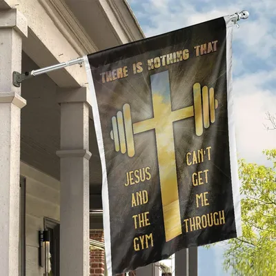 There Is Nothing That Jesus &Amp The Gym Can'T Get Me Through House Flag, Outdoor Religious Flags, Christian Flag, Scripture Flag, Garden Banner Vertical House Flag