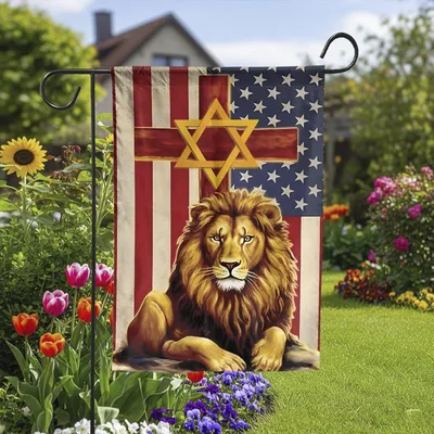 Lion Of Judah Cross American Garden Flag, Double-Sided Flag Vertical Garden Flag